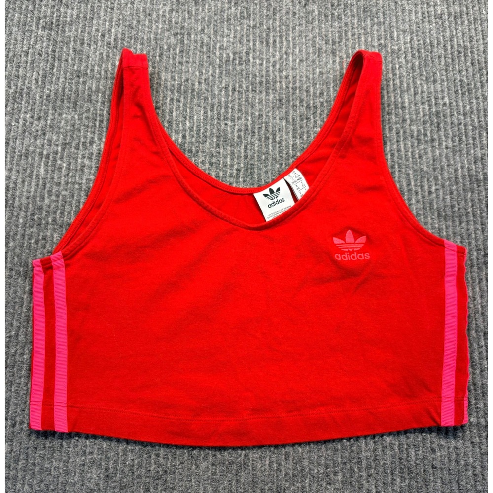 Adidas Originals Women Red Pink 3 Stripe Scoop Neck Crop Tank Top Size M